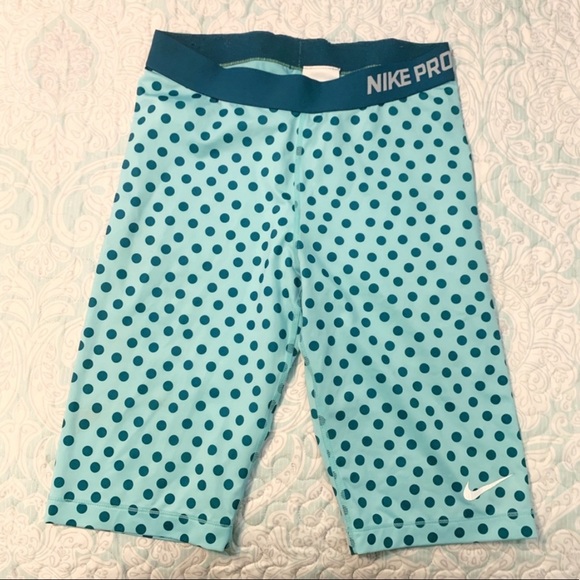 Nike Pants - { Nike Pro } Teal Polka Dot Biker Fitness Shorts